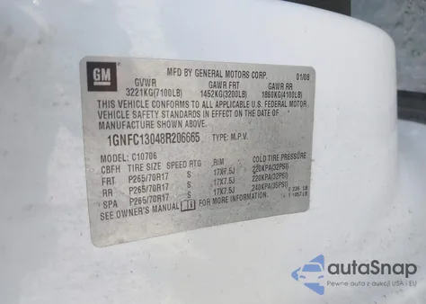 2008 Chevrolet Tahoe Lt from USA, damaged, VIN 1GNFC13048R206665